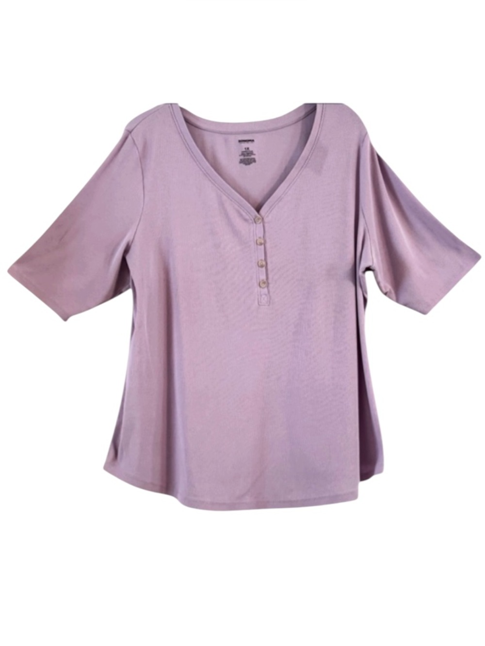 SONOMA Lilac Lavender Ribbed Henley Short Sleeve V-Neck Button Accent Top 1X